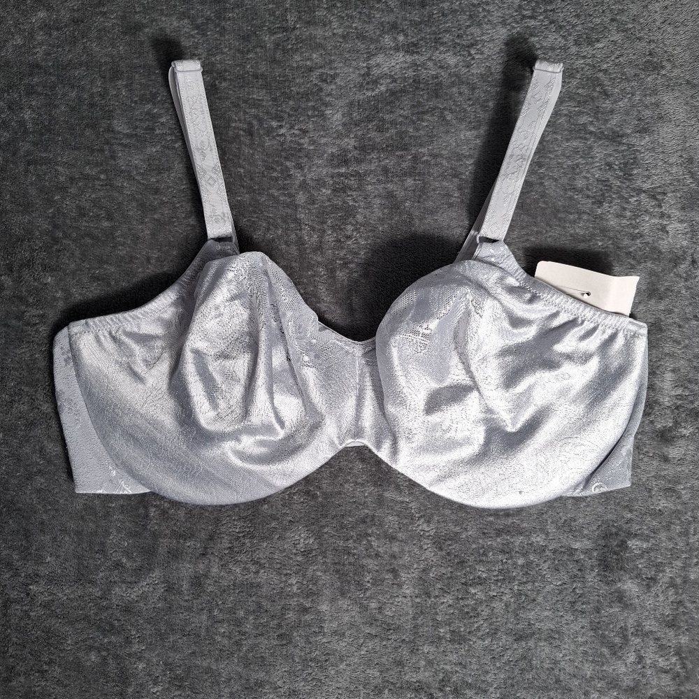 Lunaire Windsor  Lace Floral Satin Bra Underwire Silver 40D NWT - Picture 2 of 11